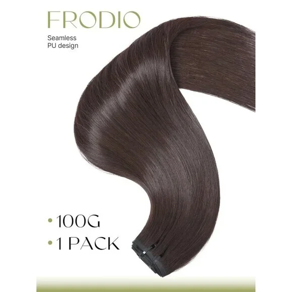 Clip Ins Hair Extensions Human Hair Dark Brown 100g 7 Piece Seamless